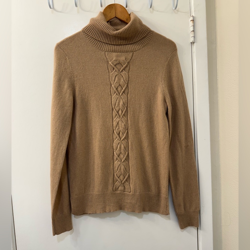 Sofia Cashmere  Camel Turtleneck Cable-Front Sweater - Women